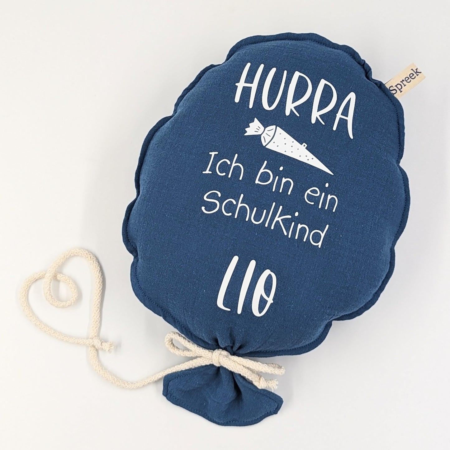 Stoffballon, Hurra ich bin ein Schulkind, Wunschfarbe + Text personalisierbar