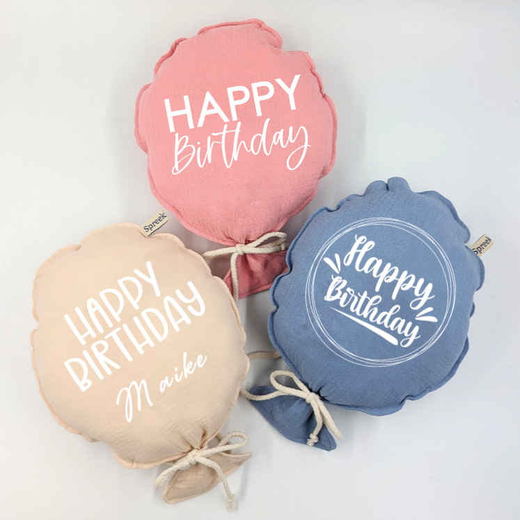 Stoffballon, HAPPY BIRTHDAY (Kreis), Wunschfarbe + Text personalisierbar