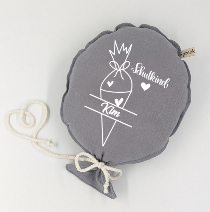 Stoffballon, Schultüte + Name, Wunschfarbe + Text personalisierbar