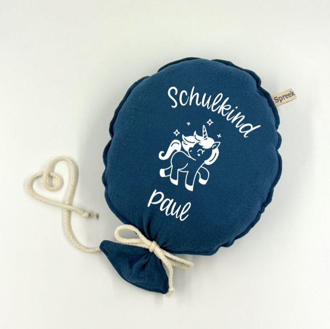 Stoffballon, Schulkind Einhorn + Name, Wunschfarbe + Text personalisierbar