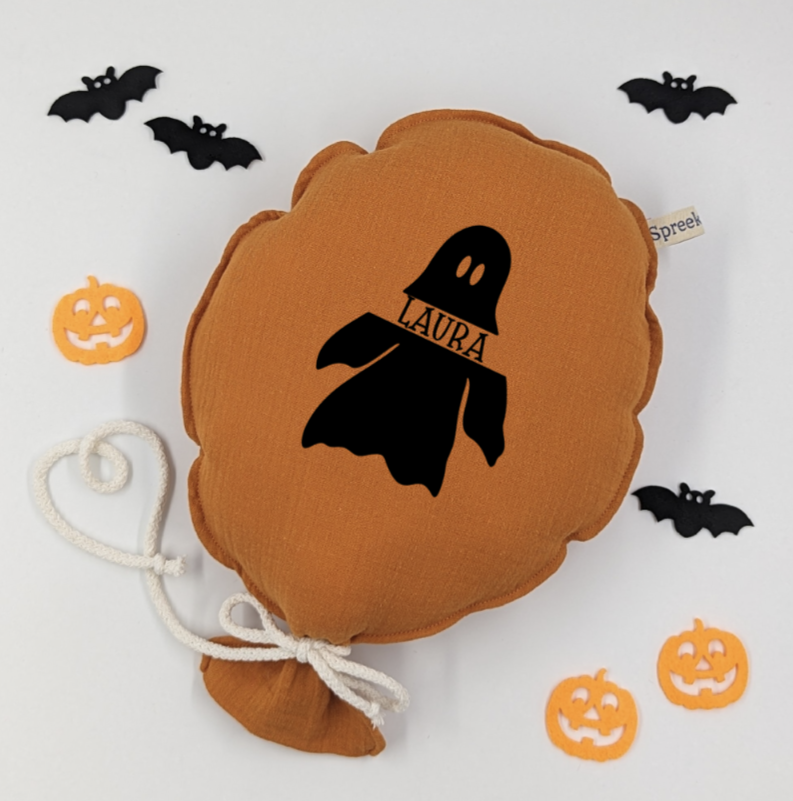 Stoffballon, HALLOWEEN, Geist + Name, orange, personalisierbar