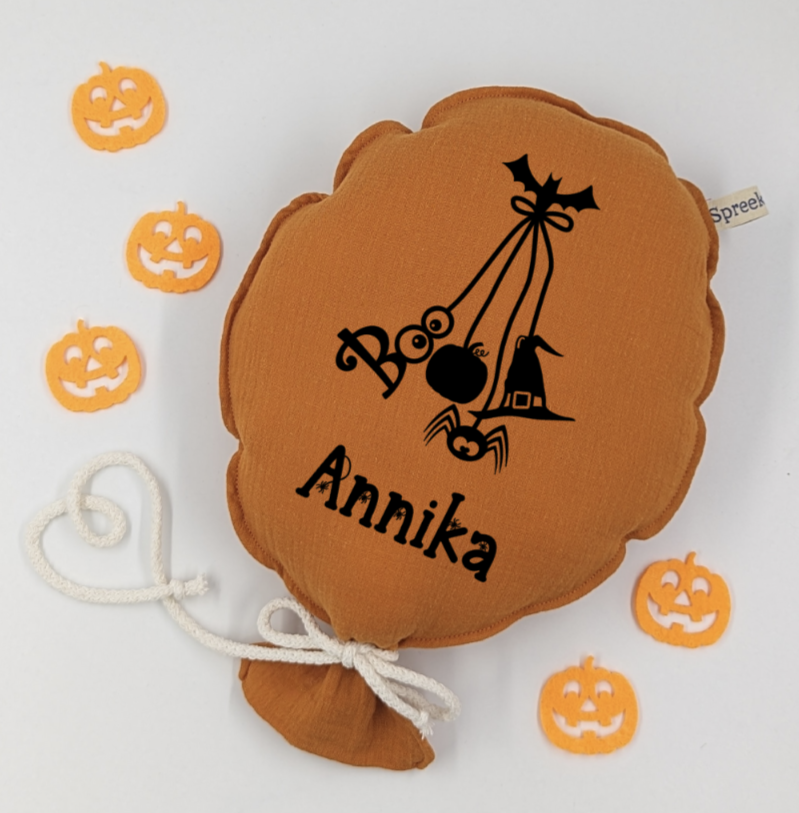 Stoffballon, HALLOWEEN, Fledermaus + Name, orange, personalisierbar