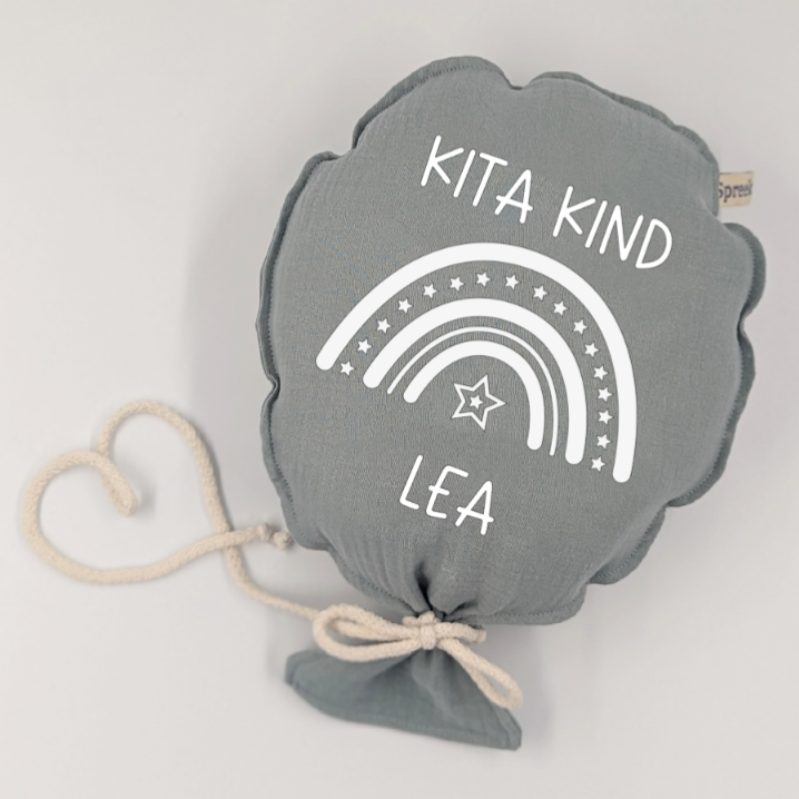Stoffballon, KITA KIND Regenbogen + Name, Wunschfarbe + Text personalisierbar