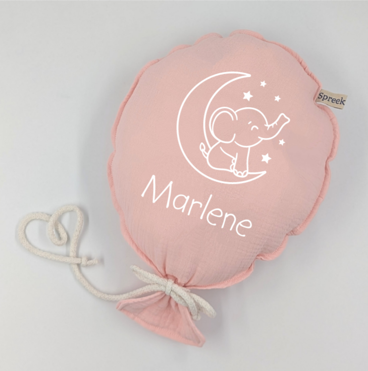 Stoffballon, Elefant auf Mond + Name, Wunschfarbe