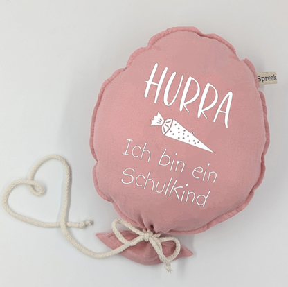 Stoffballon, Hurra ich bin ein Schulkind, Wunschfarbe + Text personalisierbar