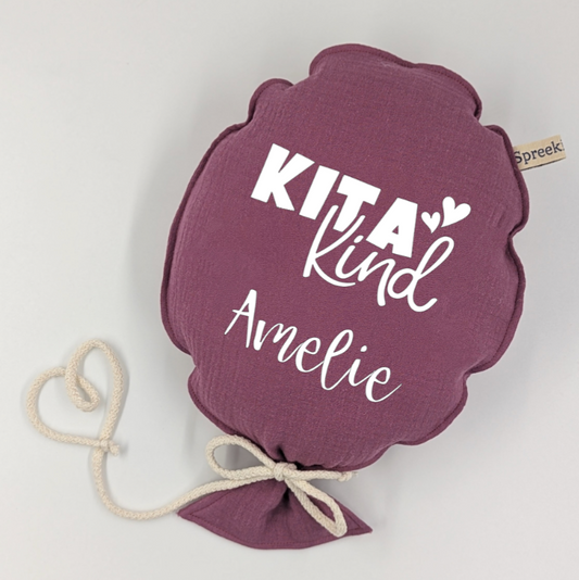 Stoffballon, KITA KIND Herz + Name, Wunschfarbe + Text personalisierbar