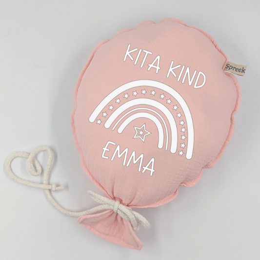 Stoffballon, KITA KIND Regenbogen + Name, Wunschfarbe + Text personalisierbar